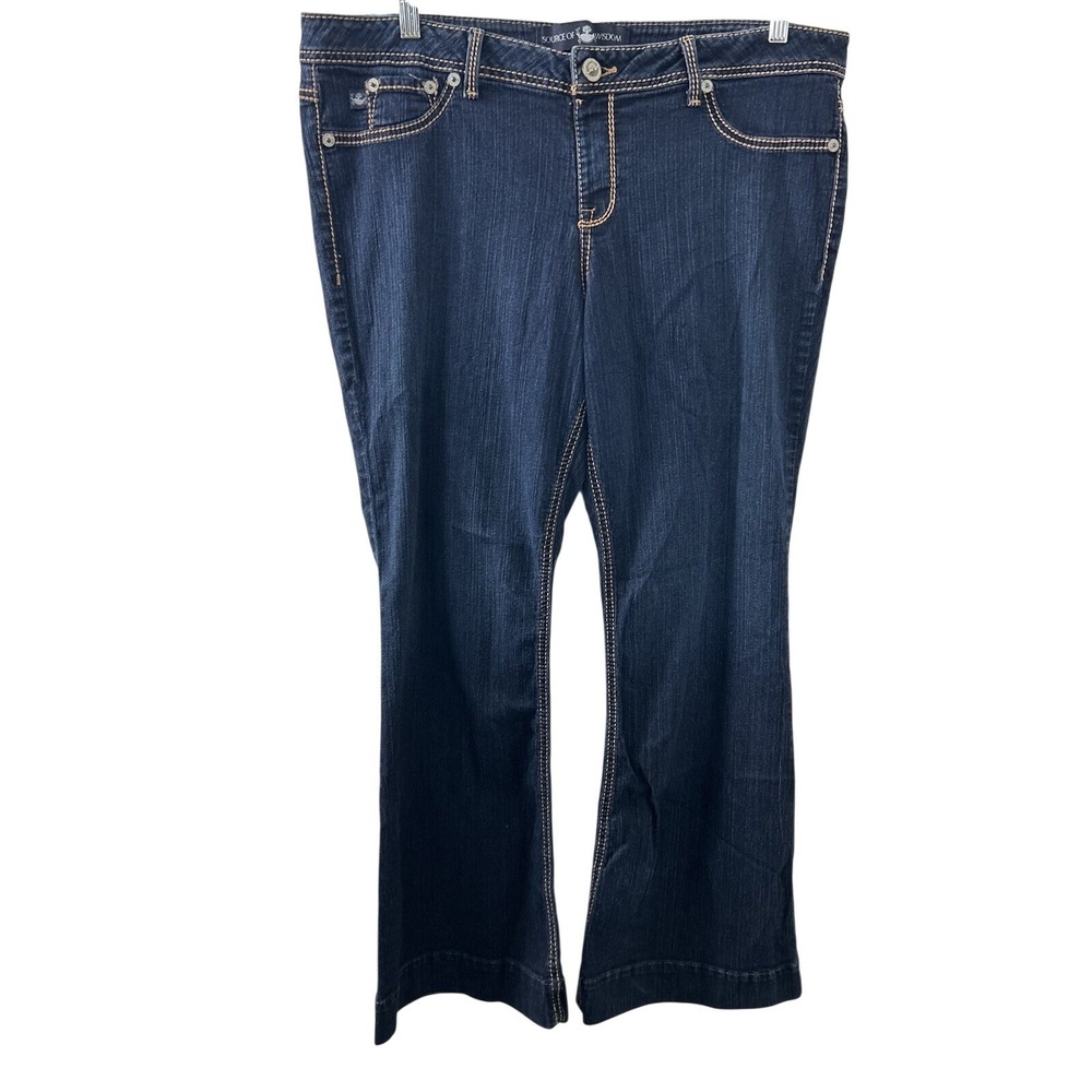 Source of Wisdom Stretch Denim Bootcut Jeans 3‎ Dark Blue Mid Rise Classic Boho